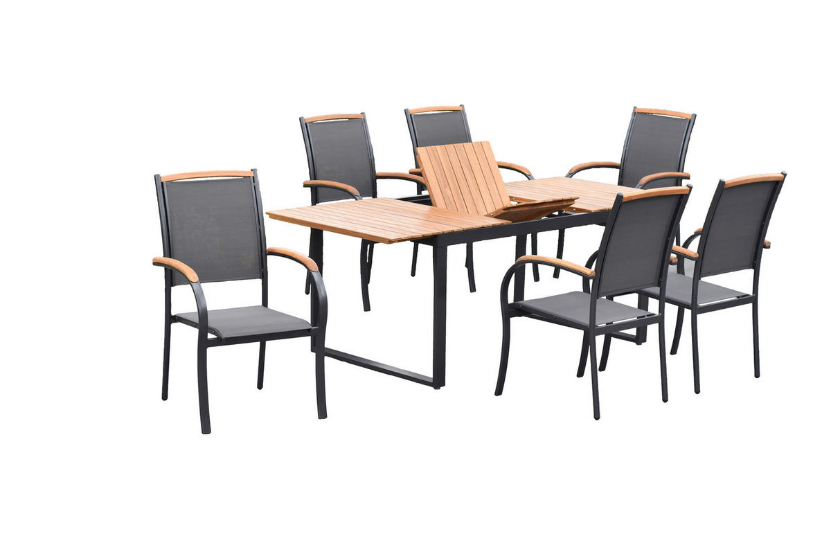 GARTENTISCHGRUPPE beschichtet AkazieHartholz Aluminium  - Graphitfarben/Grau, KONVENTIONELL, Holz/Textil - Gardenson