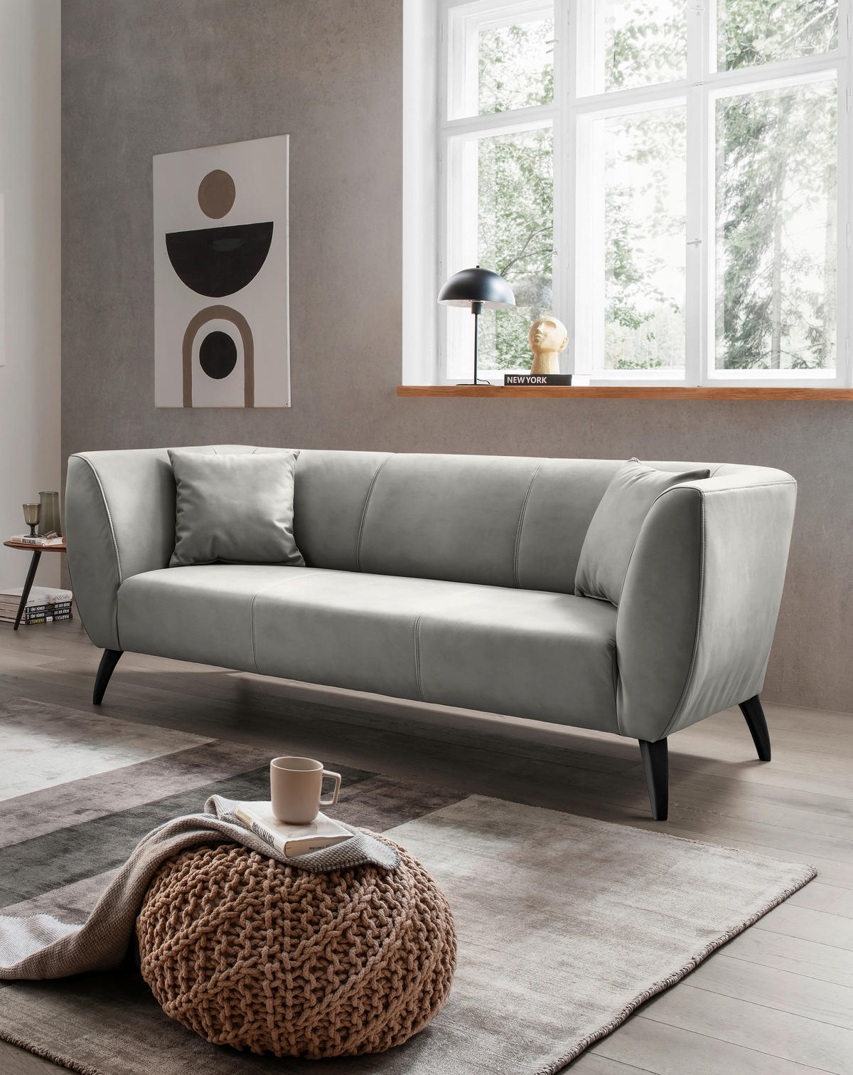 3-SITZER-SOFA in Lederlook Grau  - Schwarz/Grau, MODERN, Holz/Textil (208/83/88cm) - Livetastic