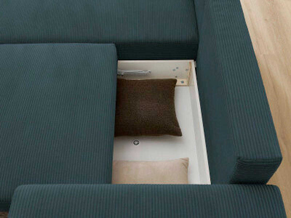 ECKSOFA Ottomane links  ATILLA Dunkelblau Cord  - Schwarz/Dunkelblau, MODERN, Kunststoff/Textil (149/244cm)