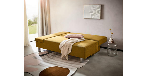SCHLAFSOFA Flachgewebe Senfgelb  - Chromfarben/Senfgelb, Design, Holz/Textil (205/77-93/99cm) - Novel