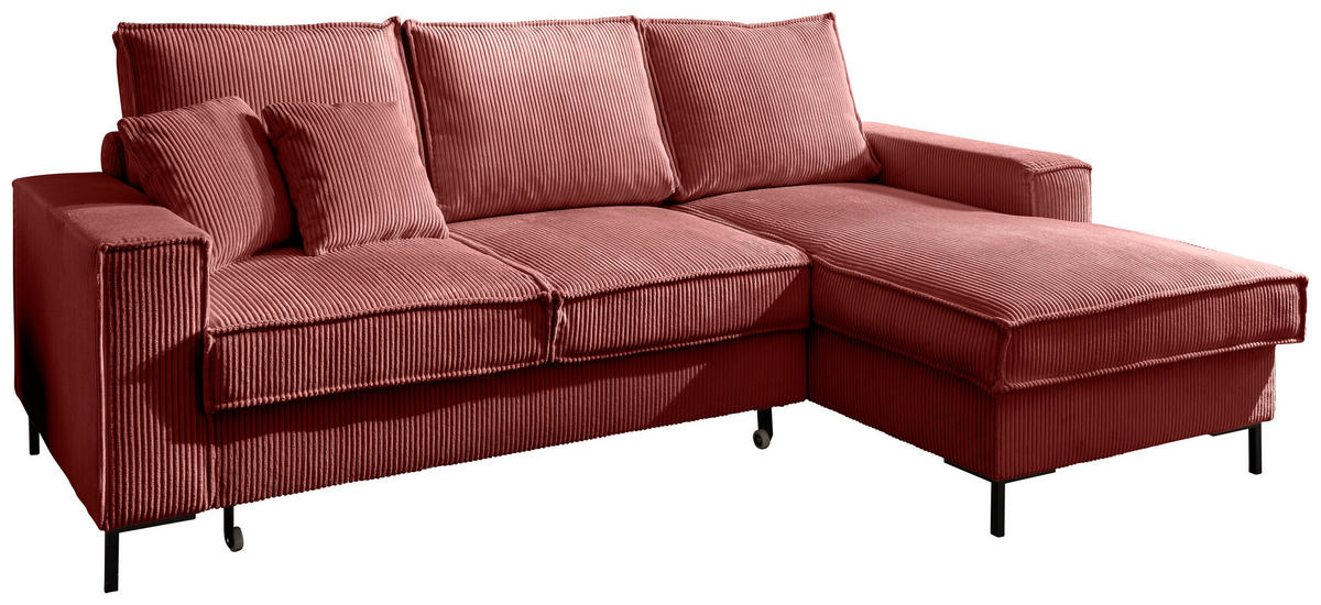 ECKSOFA Koralle Cord  - Koralle/Schwarz, MODERN, Textil/Metall (240/150cm) - Livetastic