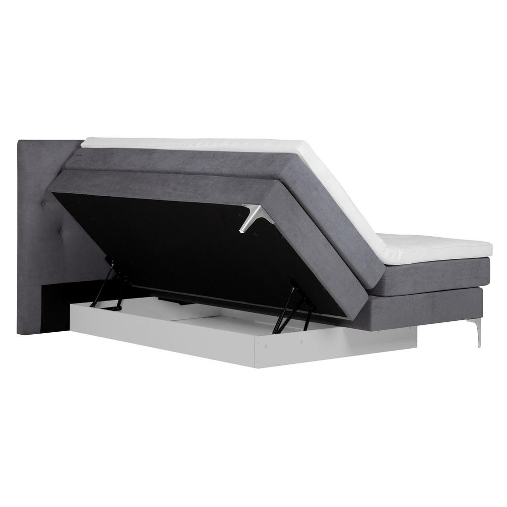 Thumbnail - Welnova Boxspringbett, Grau, Textil, H4 + H5, 7-Zonen, Höhe ca. 17 cm, 160x200 cm, Bettkasten, gepolstertes Kopfteil, St...