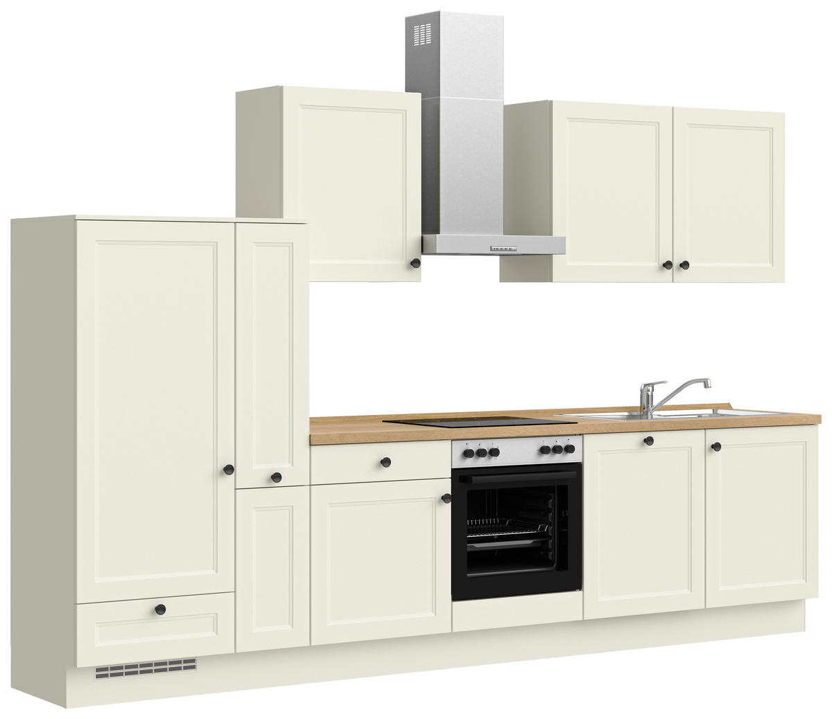 KÜCHENBLOCK 330 cm   in Weiß, Eichefarben  - Eichefarben/Schwarz, MODERN, Holzwerkstoff/Metall (330cm) - Nobilia