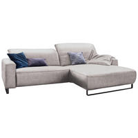 ECKSOFA in Flachgewebe Hellgrau  - Hellgrau/Schwarz, Konventionell, Textil/Metall (284/180cm) - Hom`in