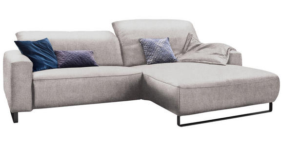 ECKSOFA in Flachgewebe Hellgrau  - Hellgrau/Schwarz, KONVENTIONELL, Textil/Metall (284/180cm) - Hom`in