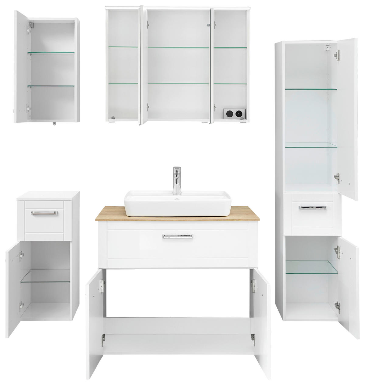 BADEZIMMER 7-teilig  in 160 cm  - Chromfarben/Eichefarben, MODERN, Glas/Keramik (160cm) - Sadena