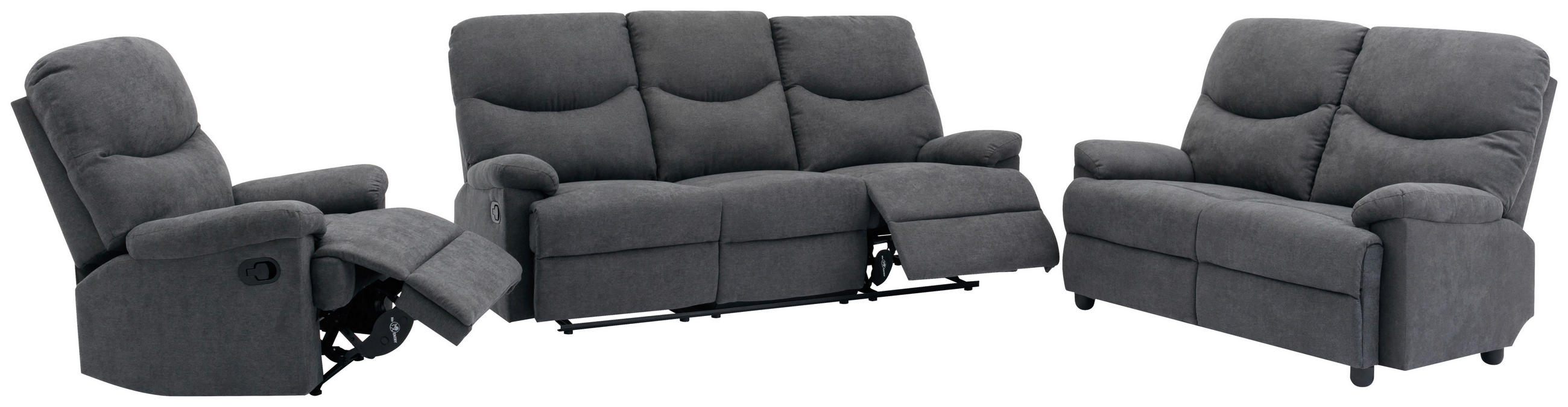 Thumbnail - P & B Sitzgarnitur, Grau, Textil, 3-teilig, Made in Europe, Relaxfunktion, Wohnzimmer, Sofas & Couches, Sitzgarnituren