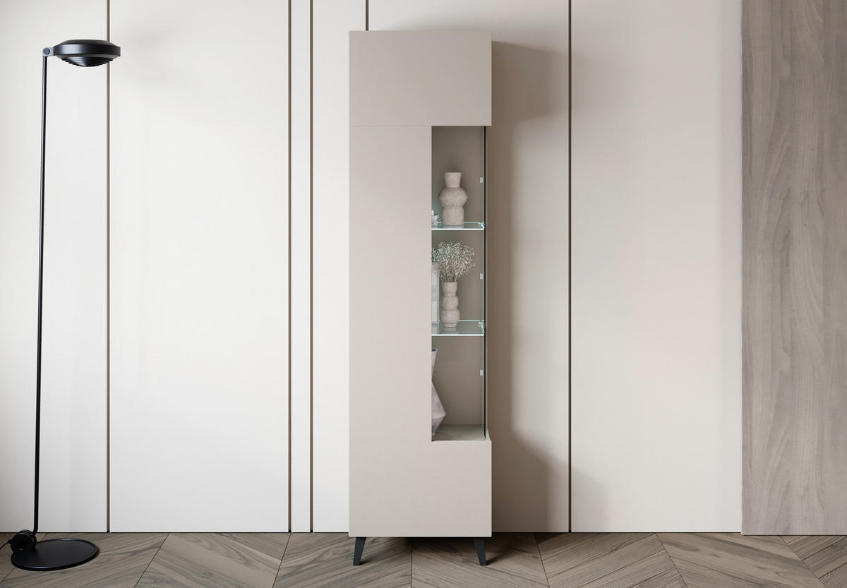 VITRINE in Kaschmir  - Kaschmir/Schwarz, Design, Glas/Holzwerkstoff (45/169,5/32,5cm) - P & B