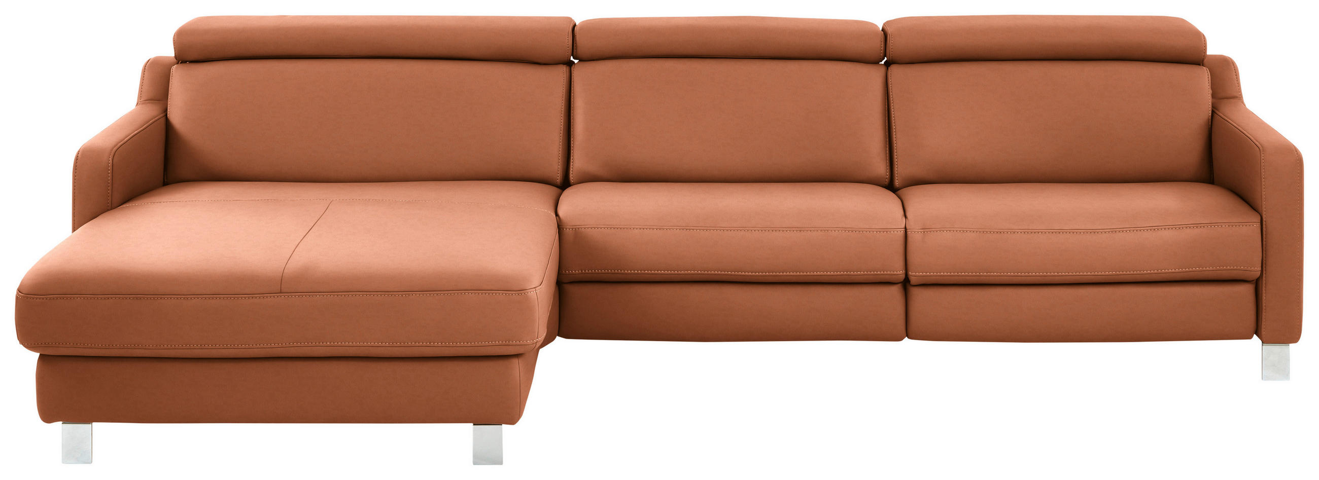 ECKSOFA in Echtleder Cognac  - Chromfarben/Cognac, Design, Leder/Metall (176/291cm) - Valdera