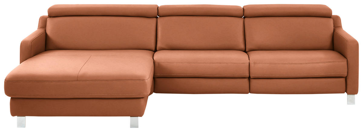 ECKSOFA in Echtleder Cognac  - Chromfarben/Cognac, Design, Leder/Metall (176/291cm) - Valdera