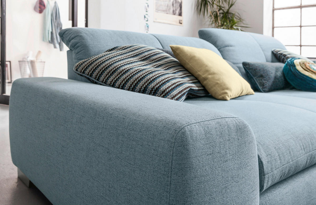 ECKSOFA Hellblau Flachgewebe  - Chromfarben/Hellblau, Design, Textil/Metall (276/198cm) - SetOne by Musterring