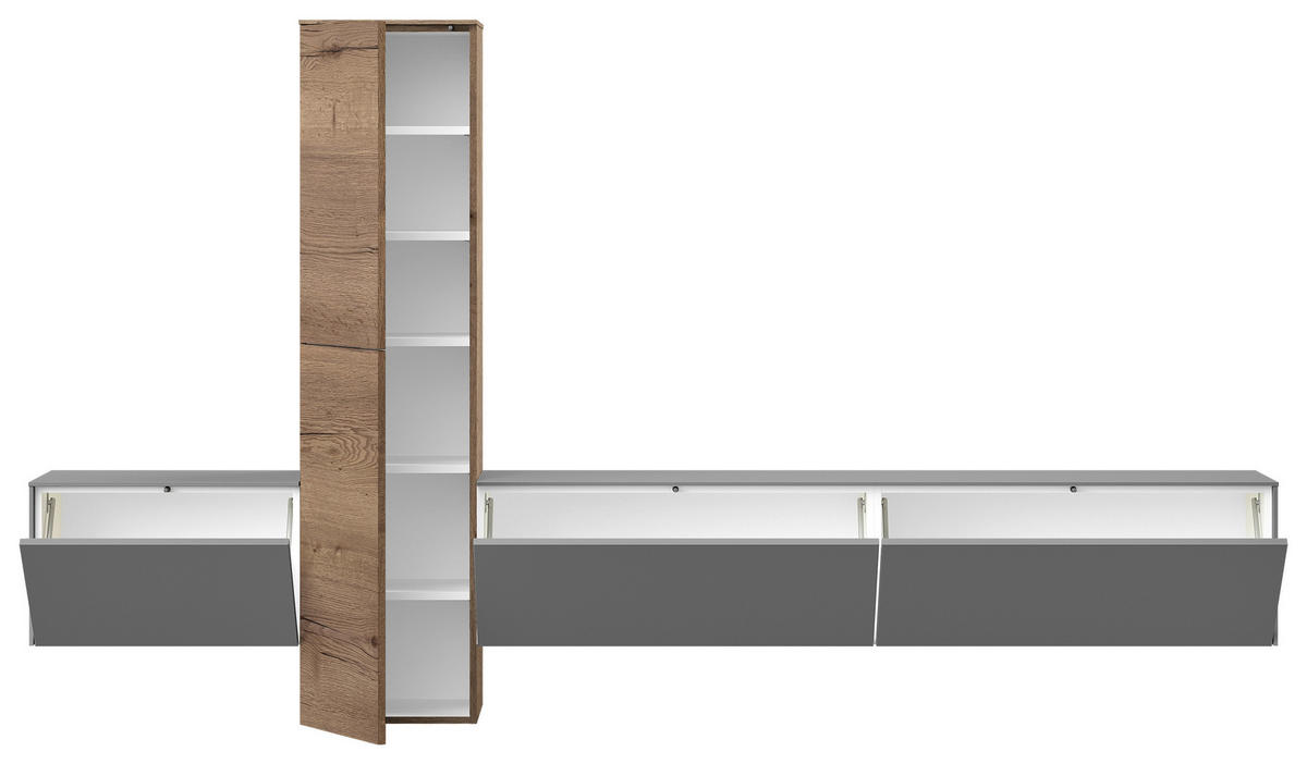 WOHNWAND  in Schieferfarben  282/160/37 cm  - Schieferfarben/Eichefarben, Design, Holzwerkstoff (282/160/37cm) - Celina Home