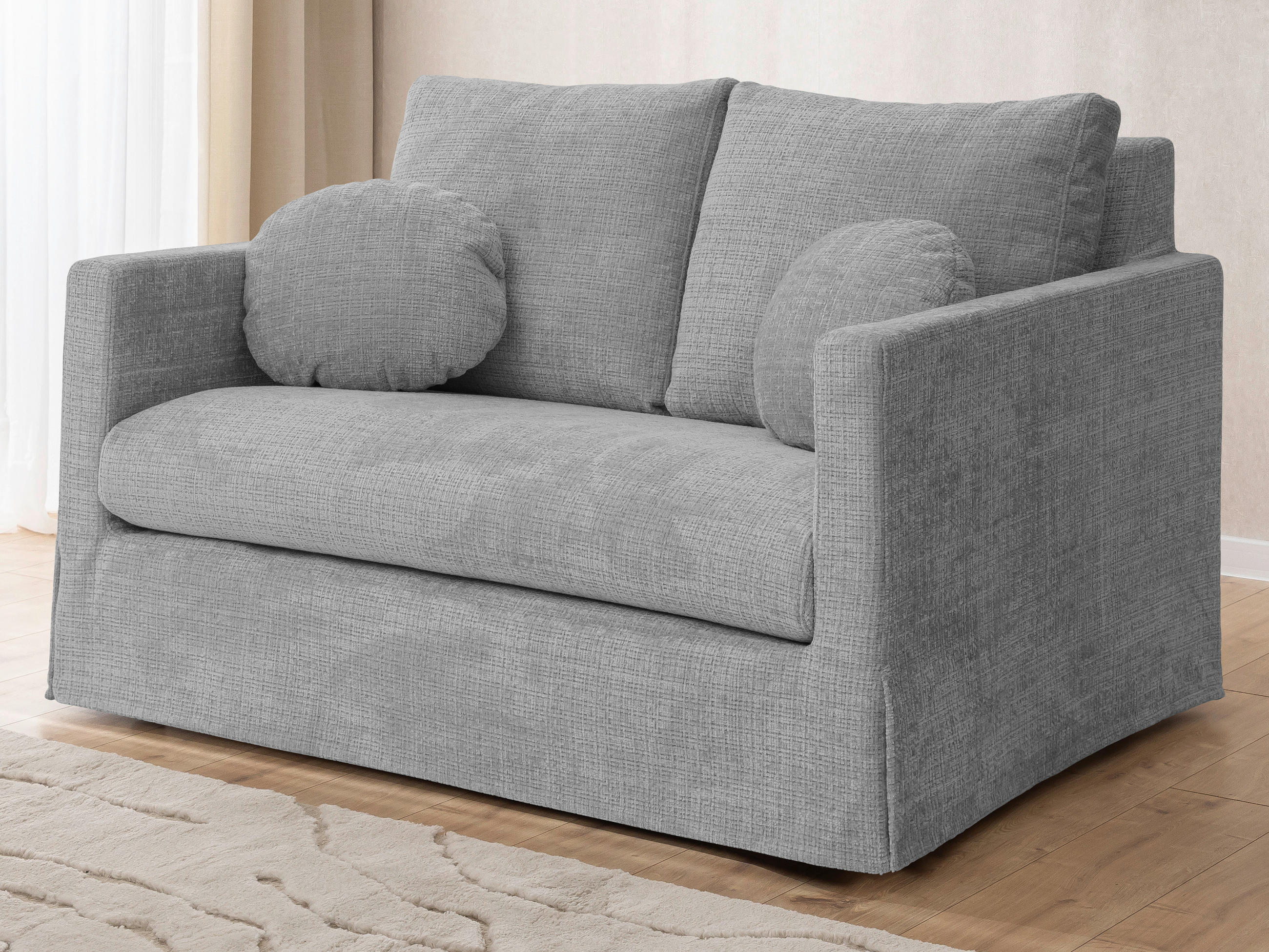 2-SITZER-SOFA PAPHOS Chenille Hellgrau  - Hellgrau/Schwarz, Design, Kunststoff/Textil (140/89/95cm) - P & B