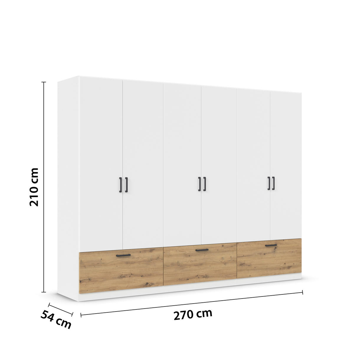 KLEIDERSCHRANK in Weiss, Eiche Artisan  - Weiss/Eiche Artisan, Basics, Holzwerkstoff/Metall (271/210/54cm) - Boxxx