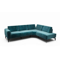 ECKSOFA in Samt Blau  256/193 cm  - Blau/Schwarz, Design, Textil/Metall (256/193cm) - SENSOO