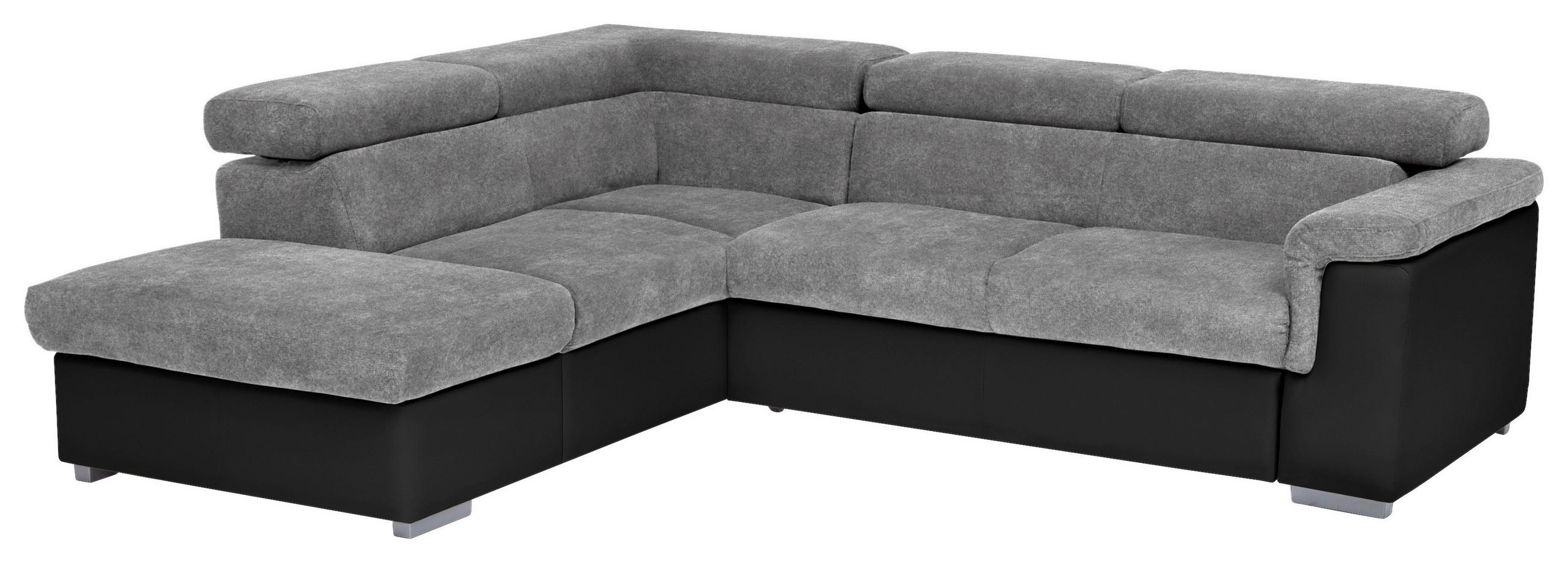 ECKSOFA Grau, Schwarz Lederlook, Flachgewebe  - Schwarz/Grau, Basics, Holz/Textil (217/252cm) - MID.YOU