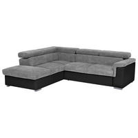 ECKSOFA Grau, Schwarz Lederlook, Flachgewebe  - Schwarz/Grau, Basics, Holz/Textil (217/252cm) - MID.YOU