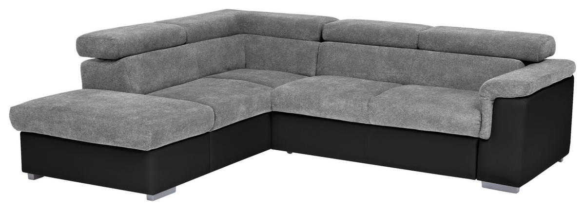 ECKSOFA Grau, Schwarz Lederlook, Flachgewebe  - Schwarz/Grau, Basics, Holz/Textil (217/252cm) - MID.YOU