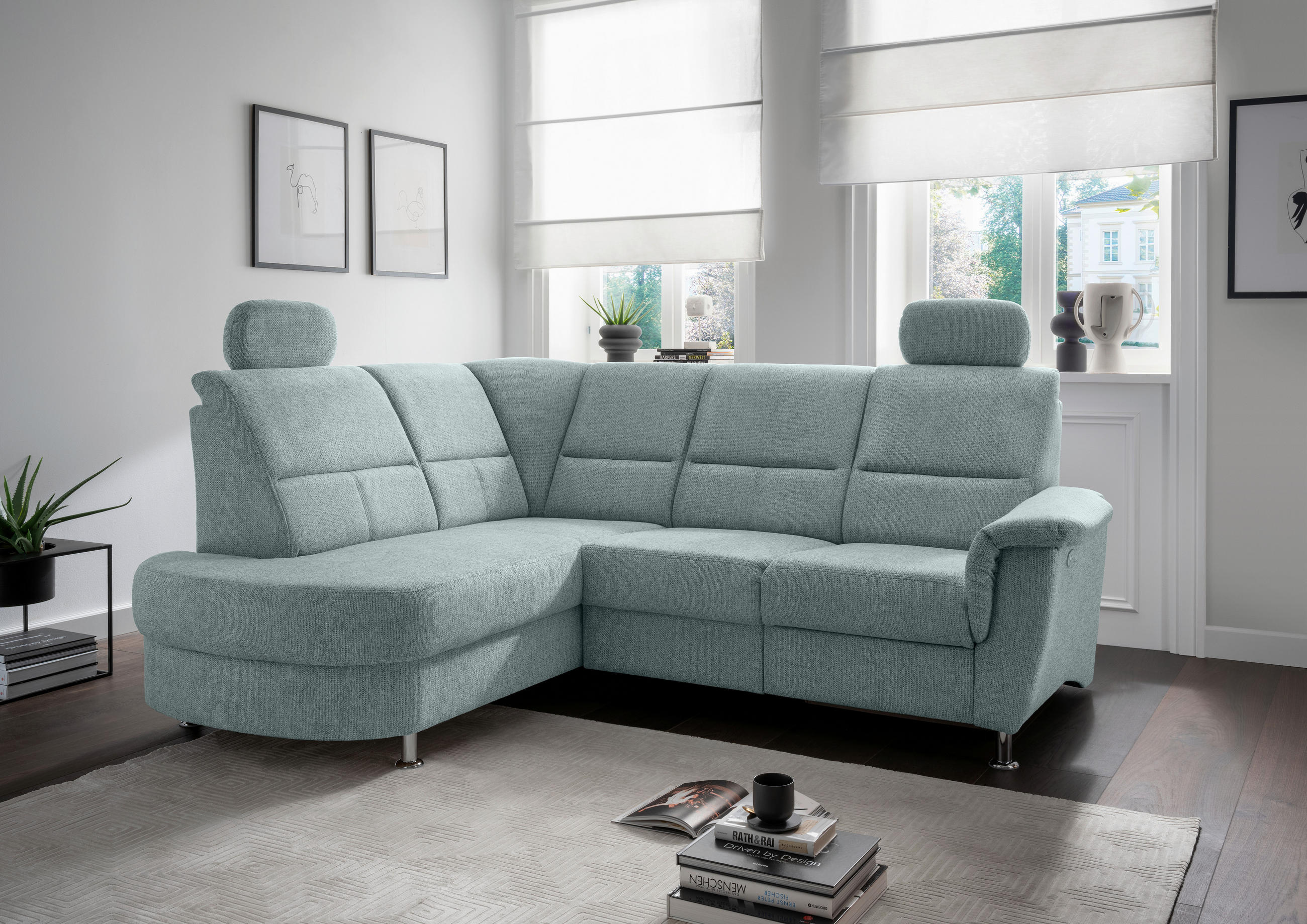 ECKSOFA in Chenille Blau  - Chromfarben/Blau, Konventionell, Textil/Metall (184/231cm) - Livetastic