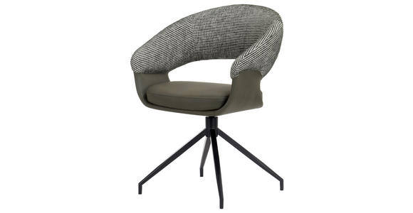 ARMLEHNSTUHL  automatische Rückholfunktion, Sitzfläche 360° drehbar Mikrofaser, Webstoff  - Schwarz/Weiß, Design, Textil/Metall (60/83/62cm) - Novel