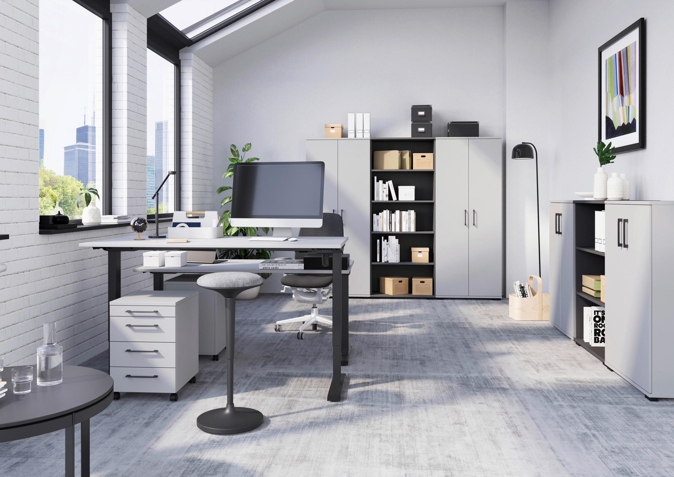 SCHREIBTISCH 180/80/70 cm  in Grau, Schwarz  - Schwarz/Grau, MODERN, Holzwerkstoff/Metall (180/80/70cm) - Germania