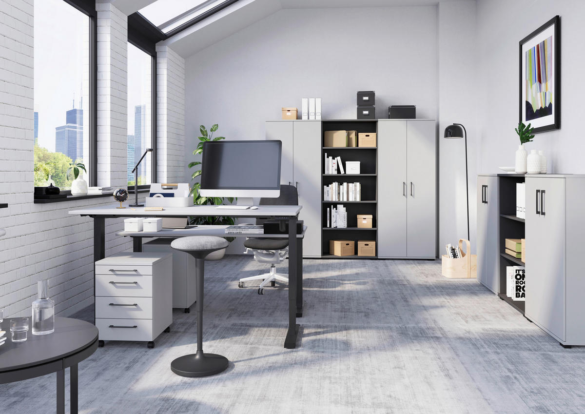 SCHREIBTISCH 180/80/70 cm  in Schwarz, Grau  - Schwarz/Grau, MODERN, Holzwerkstoff/Metall (180/80/70cm) - Germania