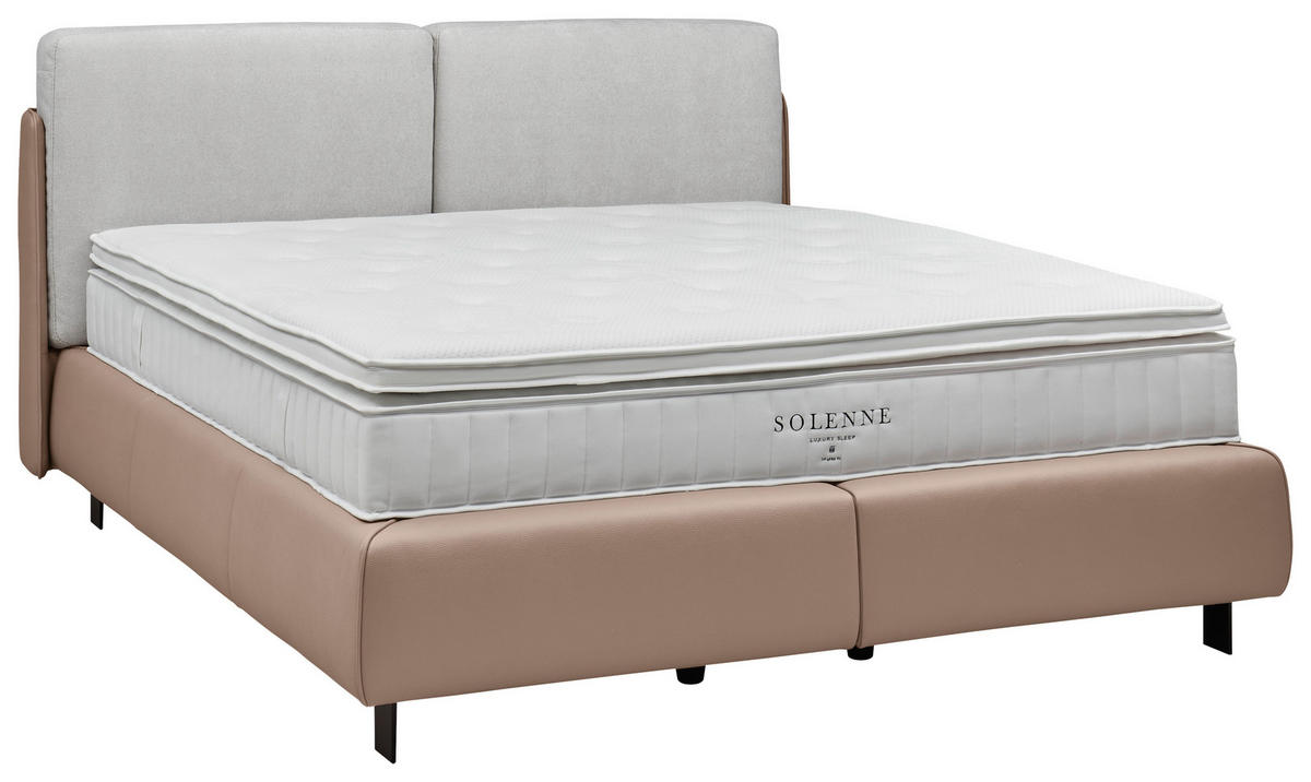 BOXSPRINGBETT 180/200 cm  in Hellbraun, Greige  - Hellbraun/Greige, Design, Textil/Metall (180/200cm) - Johann Jakob