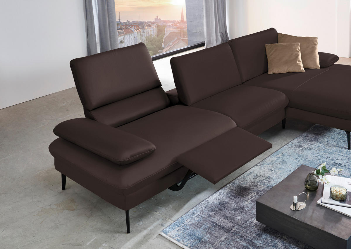 ECKSOFA in Echtleder Braun  - Schwarz/Braun, Design, Leder/Metall (325/157cm) - Dieter Knoll