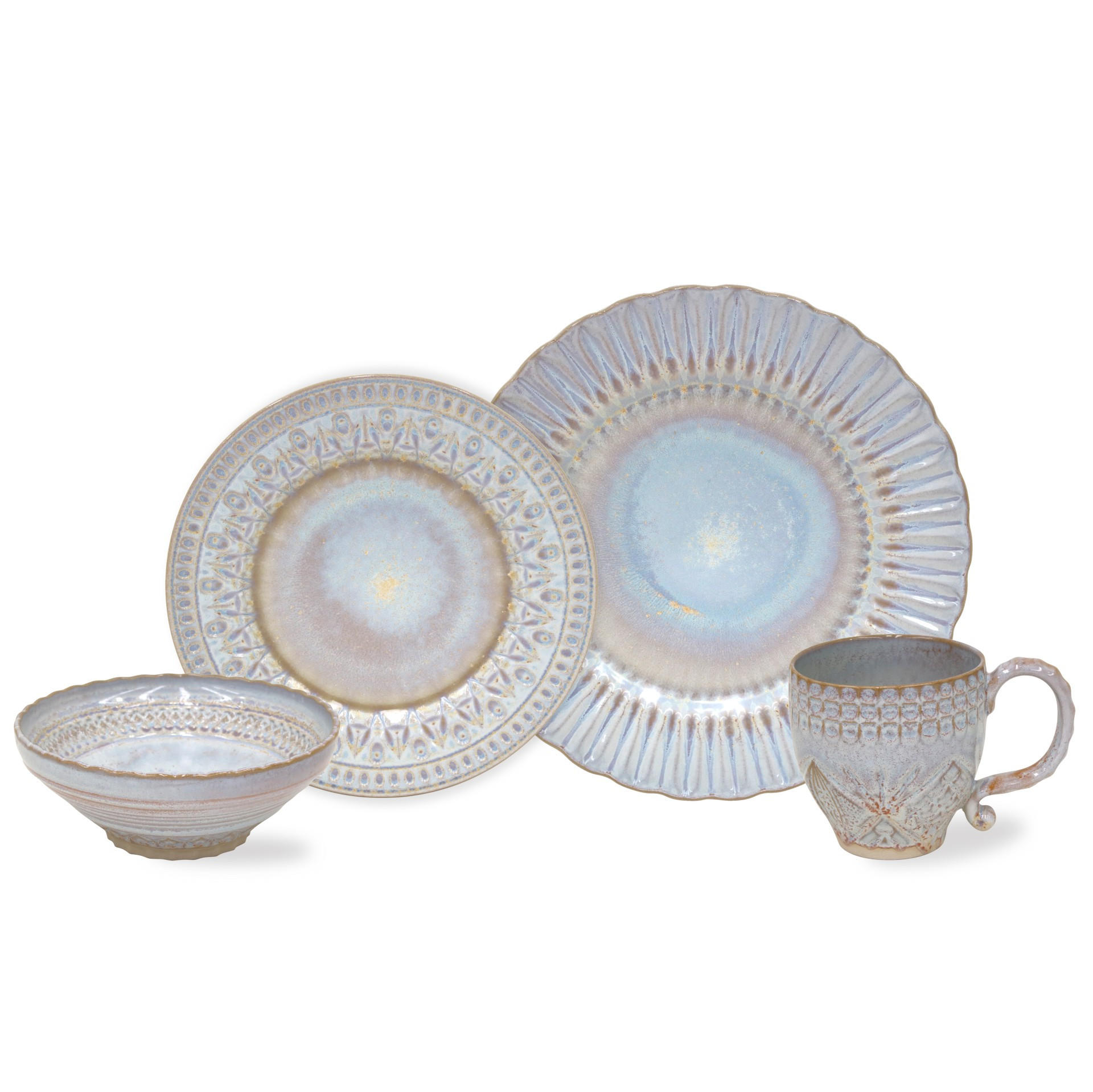 KOMBISERVICE Pastellblau, Weiß Hochglanz CRISTAL 4-teilig 1 Personen  - Pastellblau/Weiß Hochglanz, Basics, Keramik - Costa Nova