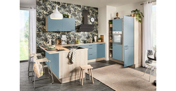 ECKKÜCHE  in Pastellblau, Tannenholzfarben  - Pastellblau/Tannenholzfarben, Design, Holzwerkstoff/Metall (121,6/280/150cm) - Xora