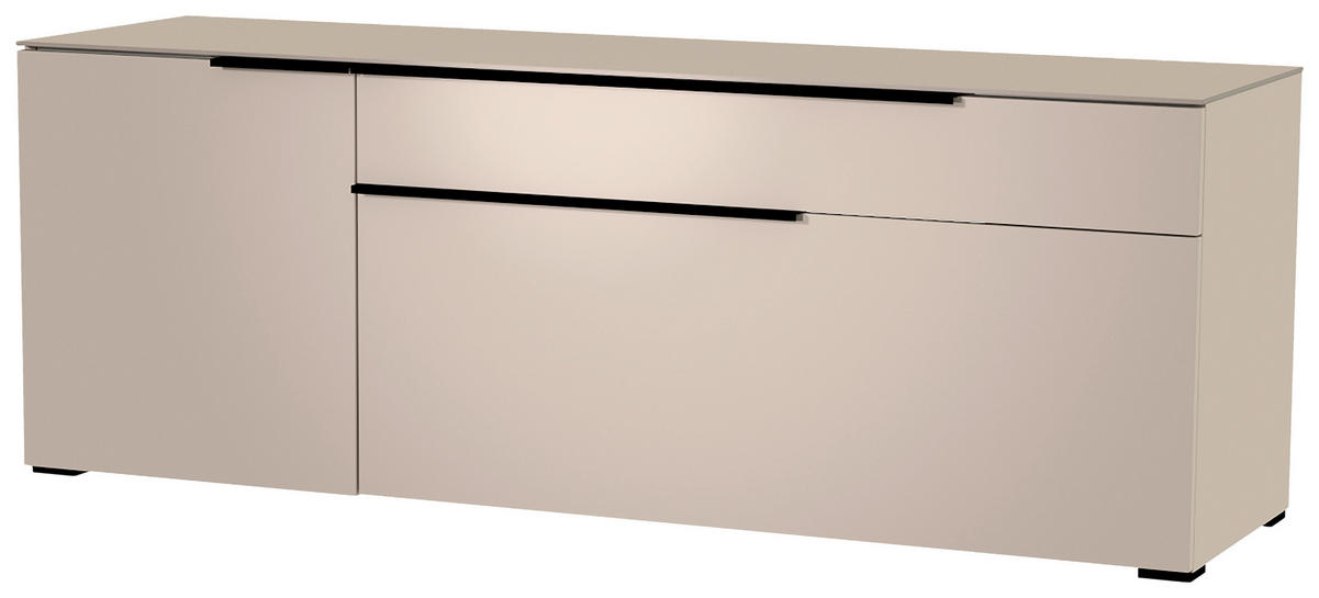 LOWBOARD Schwarz, Sandfarben  160/58/45 cm  - Sandfarben/Schwarz, Design, Glas/Holzwerkstoff (160/58/45cm) - Moderano