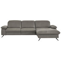 ECKSOFA  Echtleder Grau  - Schwarz/Grau, Design, Leder/Metall (307/169cm) - Beldomo Premium