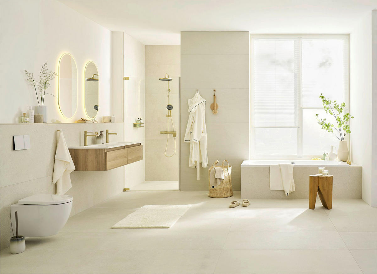 BADEZIMMER  in 142 cm  - Eiche Bianco/Weiß, Basics, Keramik/Holzwerkstoff (142cm) - Schöner Wohnen