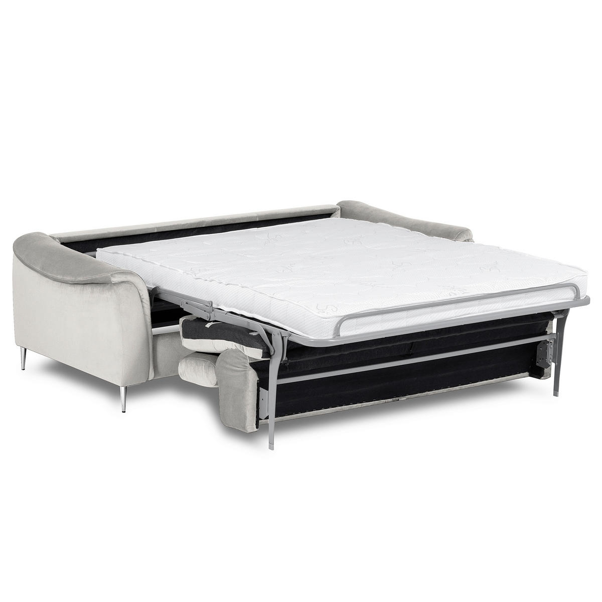 SCHLAFSOFA Samt Hellgrau  - Chromfarben/Hellgrau, Design, Textil/Metall (203/77-98/103cm) - MID.YOU