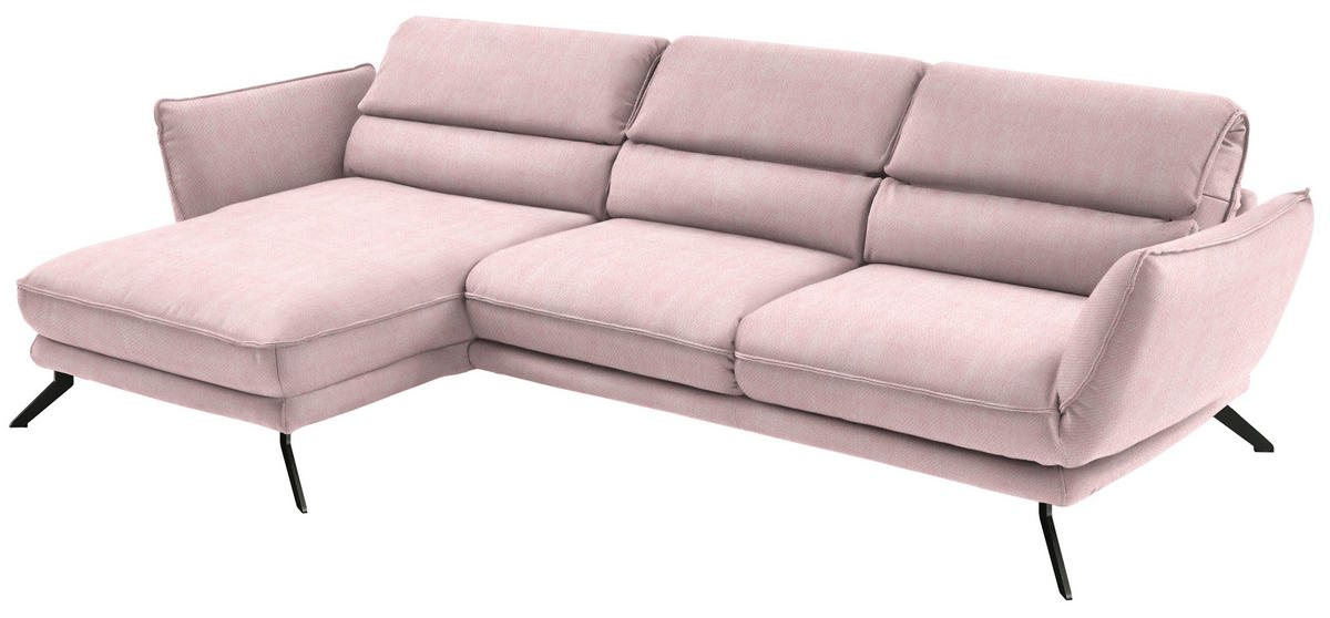ECKSOFA in Velours Hellrosa  - Hellrosa/Schwarz, Design, Textil/Metall (153/283cm) - Valdera