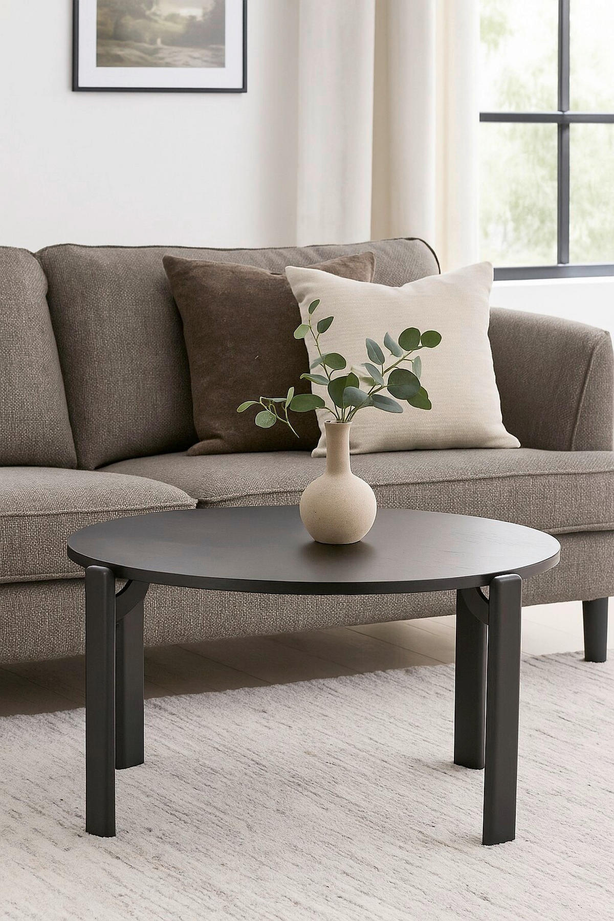 COUCHTISCH Eiche furniert 76/76/36 cm rund Schwarz  - Schwarz, Design, Holz/Holzwerkstoff (76/76/36cm) - MID.YOU