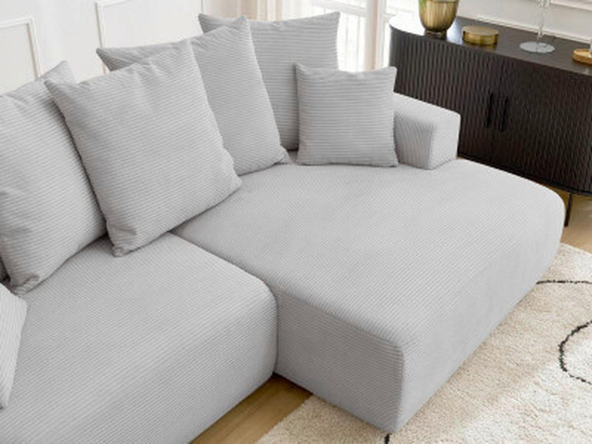 ECKSOFA Ottomane rechts  ATILLA Hellgrau Cord  - Hellgrau/Schwarz, MODERN, Kunststoff/Textil (244/149cm)