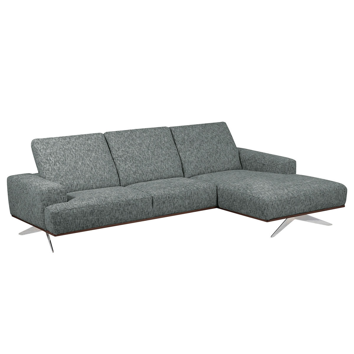 ECKSOFA PORTLAND Anthrazit Struktur Kopfteilverstellung  - Chromfarben/Dunkelbraun, Design, Holz/Textil (295/187cm) - Livetastic