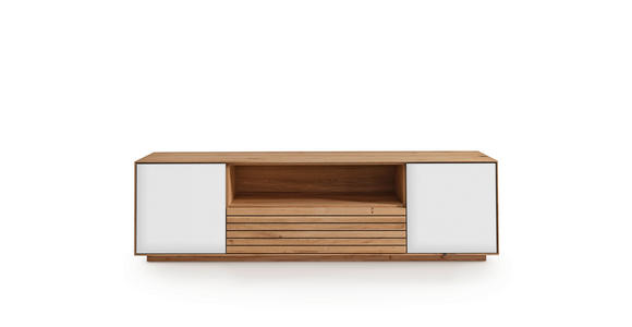 LOWBOARD Riva in 158/44/45 cm - Wildeiche/Weiß, KONVENTIONELL, Glas/Holz (158/44/45cm) - Linea Natura