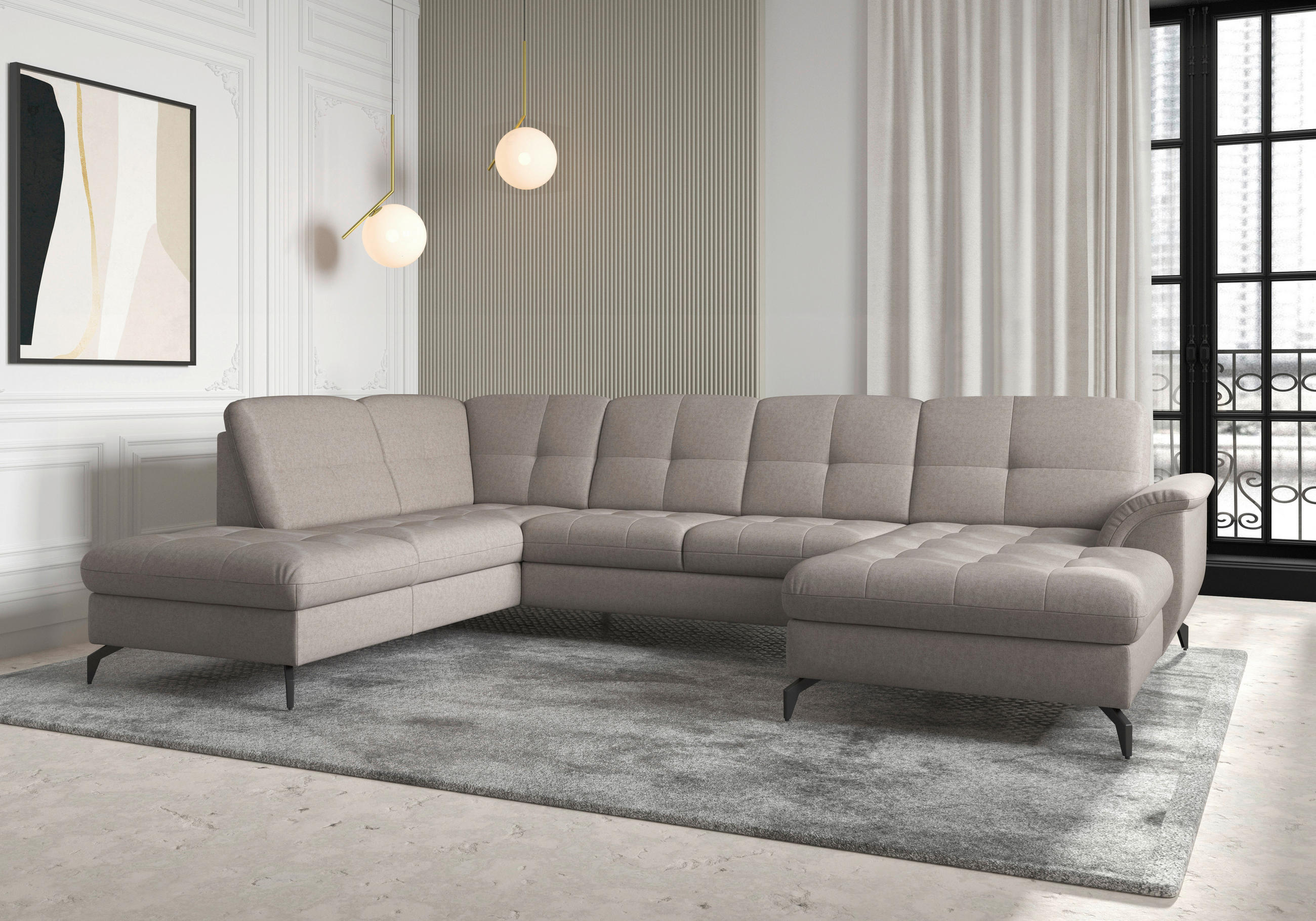 WOHNLANDSCHAFT in Flachgewebe Taupe  - Taupe/Schwarz, Modern, Textil/Metall (212/319/164cm) - Sit & More
