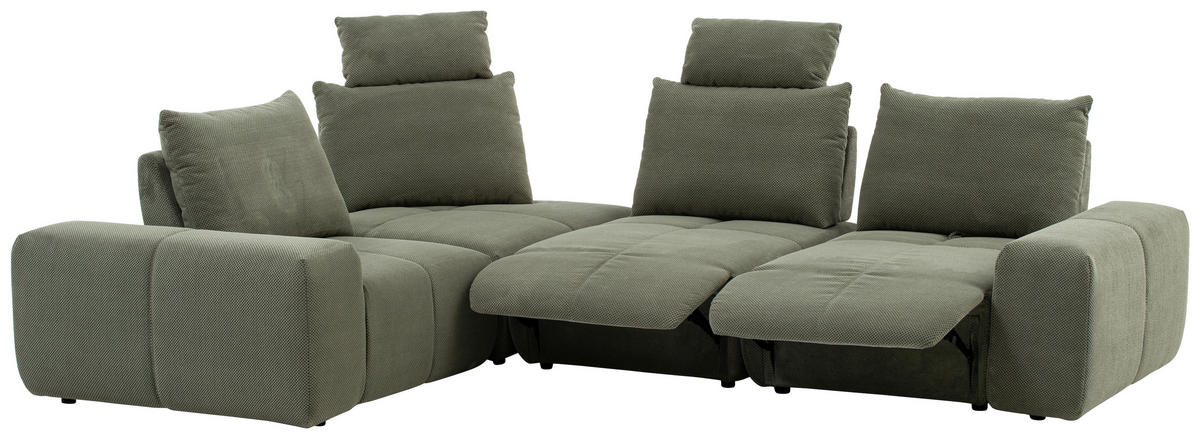 ECKSOFA in Velours Olivgrün  - Schwarz/Olivgrün, Design, Kunststoff/Textil (236/326cm) - Xora