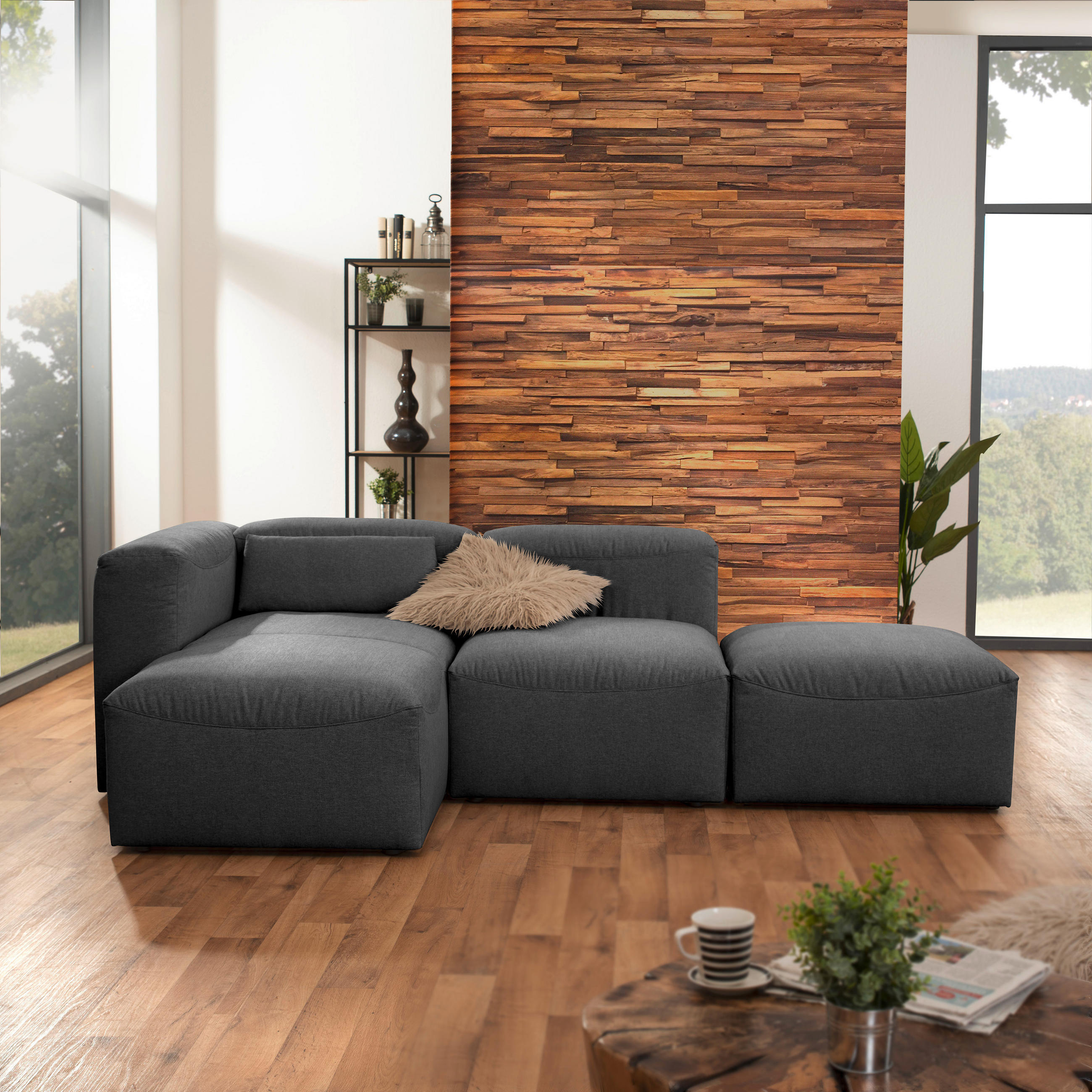 ECKSOFA LENA Anthrazit Flachgewebe  - Anthrazit, Design, Kunststoff/Textil (250/73/160cm) - Max Winzer