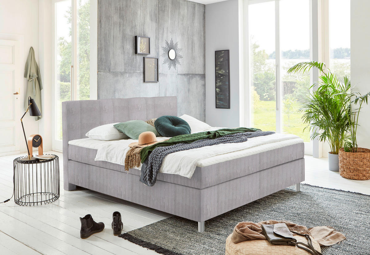 BOXSPRINGBETT 100/200 cm  in Grau  - Chromfarben/Grau, KONVENTIONELL, Kunststoff/Textil (100/200cm) - Hom`in