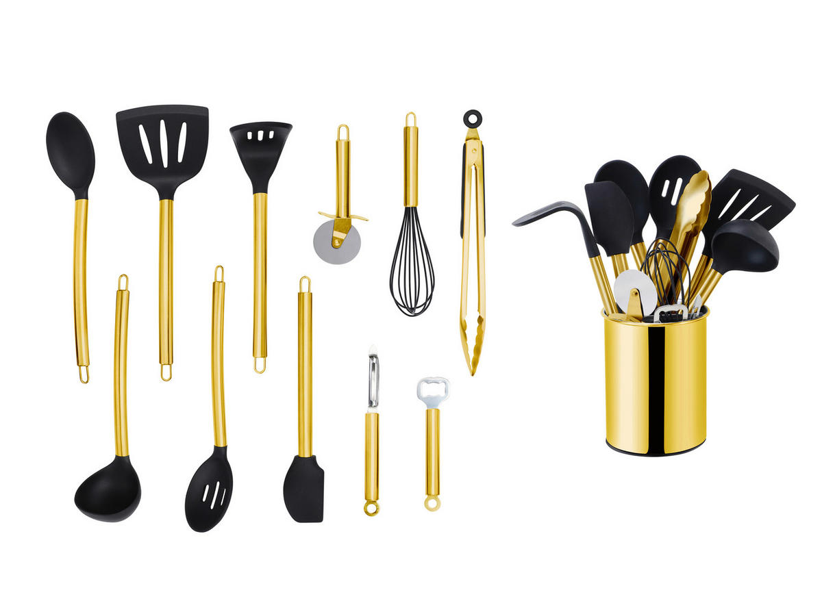 KÜCHENHELFERSET  - Goldfarben/Schwarz, Basics, Kunststoff/Metall (13cm) - Echtwerk