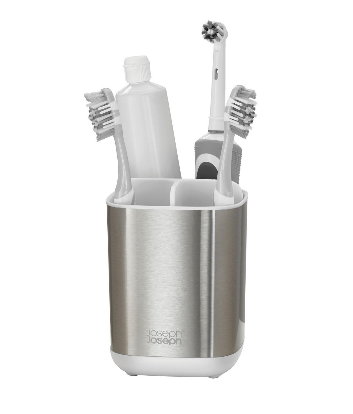 DRŽAČ ČETKICA ZA ZUBE  srebrne boje, bijela  metal, plastika  EASY STORE  - bijela/srebrne boje, Konvencionalno, metal/plastika (9,5/12/9,5cm) - Joseph Joseph