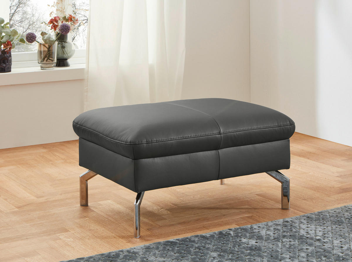 ECKSOFA in Echtleder Anthrazit  284/220 cm  - Anthrazit/Alufarben, KONVENTIONELL, Leder/Metall (284/220cm) - Beldomo Premium
