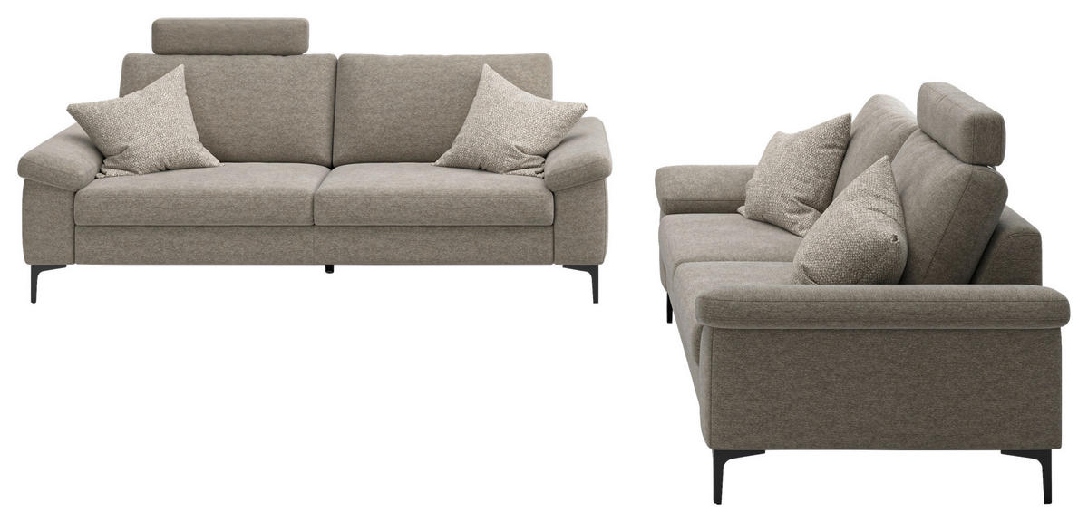 3-SITZER-SOFA Flachgewebe Taupe  - Taupe/Schwarz, Design, Holzwerkstoff/Textil (226/89/97cm) - Pure Home Lifestyle