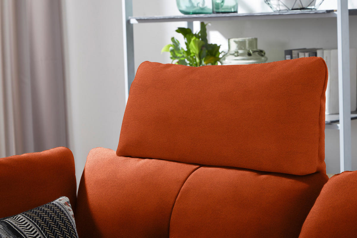 ECKSOFA in Flachgewebe Terracotta  - Terracotta/Schwarz, Design, Textil/Metall (344/157cm) - Chilliano