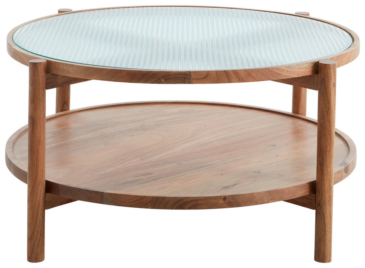 COUCHTISCH Akazie massiv ESG 85/40/85 cm rund Akaziefarben  - Akaziefarben, Natur, Glas/Holz (85/40/85cm) - Livetastic