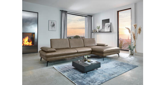 ECKSOFA Graubraun Echtleder - Graubraun/Schwarz, Design, Leder/Metall (157/325cm) - Dieter Knoll